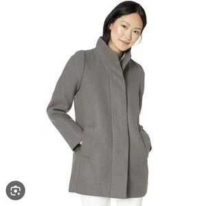 J. Crew Gray Pea Coat with Stand-Up Collar and Wool-Blend